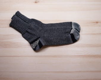 Knitted warm gray black woolen winter mens socks, handmade socks for boots, gift for him ,for men