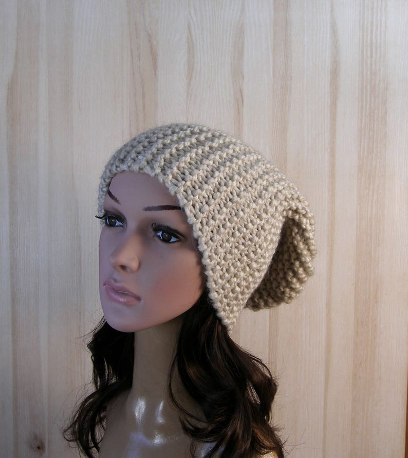 Beige winter hand knit hat womens knitted beanie hat chunky slouchy beanie hat womens knit hat winter hats