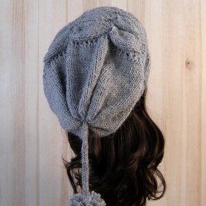 Gray Women's Winter Slouchy Beanie Hat Gray Women's Winter Hand Knit Hat wool knit hat pom pom hats for women's image 5