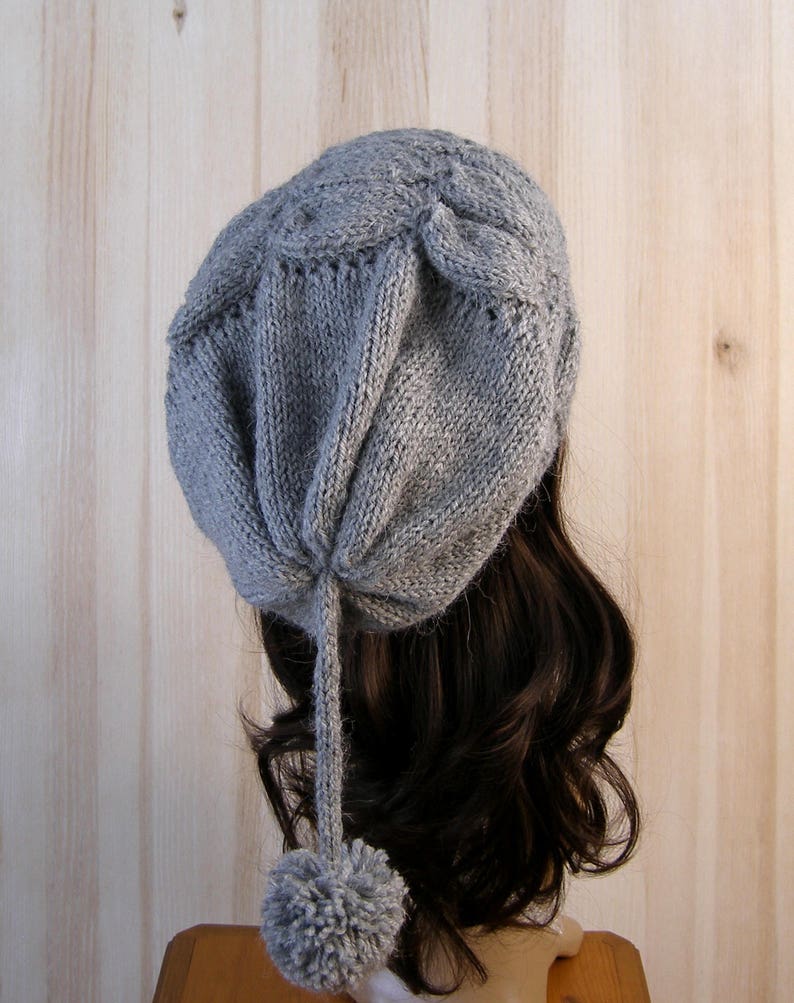 Gray Women's Winter Slouchy Beanie Hat Gray Women's Winter Hand Knit Hat wool knit hat pom pom hats for women's image 5