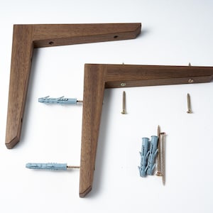 Pair of Walnut Shelf L Brackets, pair of wooden shelf brackets 7 inch