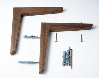 Pair of Walnut Shelf L Brackets, pair of wooden shelf brackets 7 inch