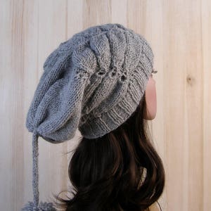Gray Women's Winter Slouchy Beanie Hat Gray Women's Winter Hand Knit Hat wool knit hat pom pom hats for women's image 4