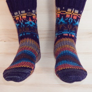 Women&#39;s knitted winter Woolen multicolor colorful socks warm merino wool socks handmade knit socks for boots