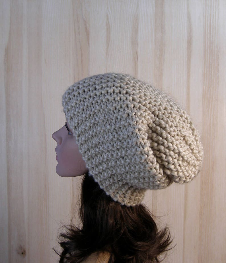 Beige winter hand knit hat womens knitted beanie hat chunky slouchy beanie hat womens knit hat winter hats