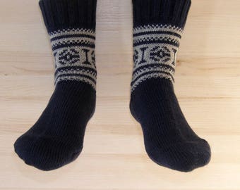 Blue winter knitted merino wool womens socks for boots, warm socks, gift for her