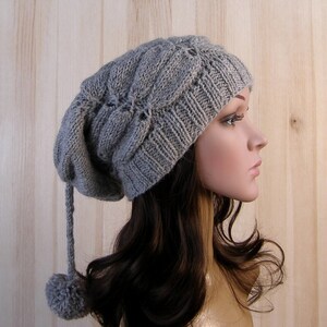 Gray Women&#39;s Winter Slouchy Beanie Hat Gray Women&#39;s Winter Hand Knit Hat wool knit hat pom pom hats for women&#39;s