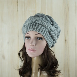 Gray women&#39;s winter knit hat, handmade knitted women&#39;s hat, gray knitted slouchy beanie for women or girl