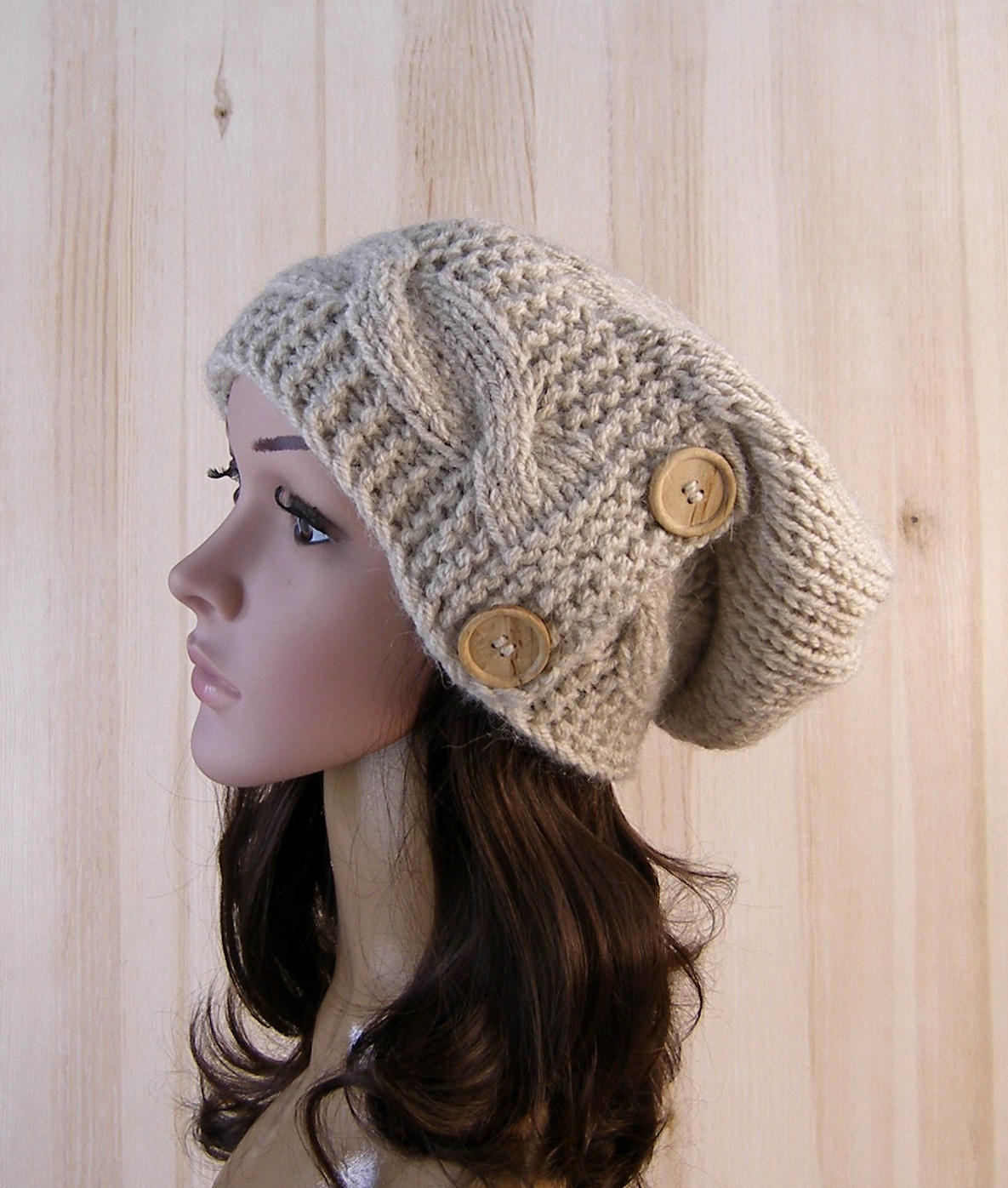 Beige Slouchy Beanie Hat Beige Knitted 