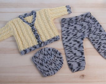 Hand knitted baby girl boy set suit clothes 3-6 months Hat cardigan pants set knit baby outfit set clothing gift for baby kids clothes