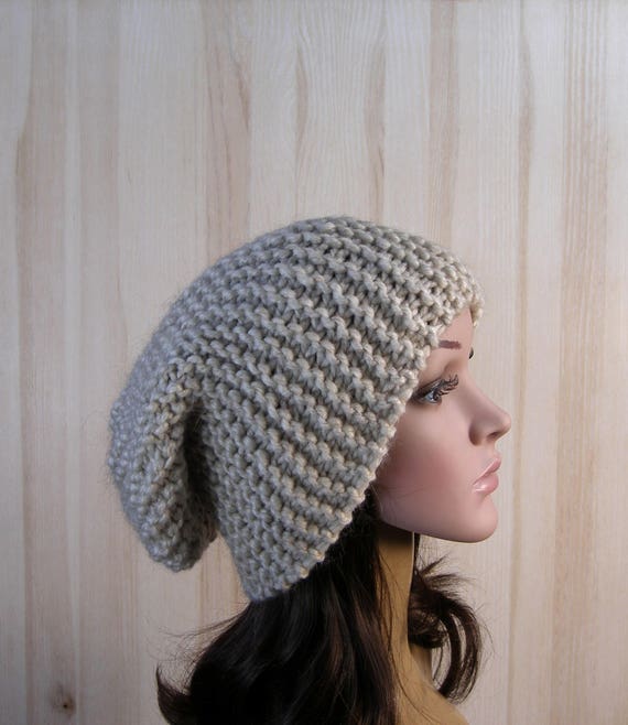 Beige winter hand knit hat womens knitted beanie hat chunky slouchy beanie hat womens knit hat winter hats