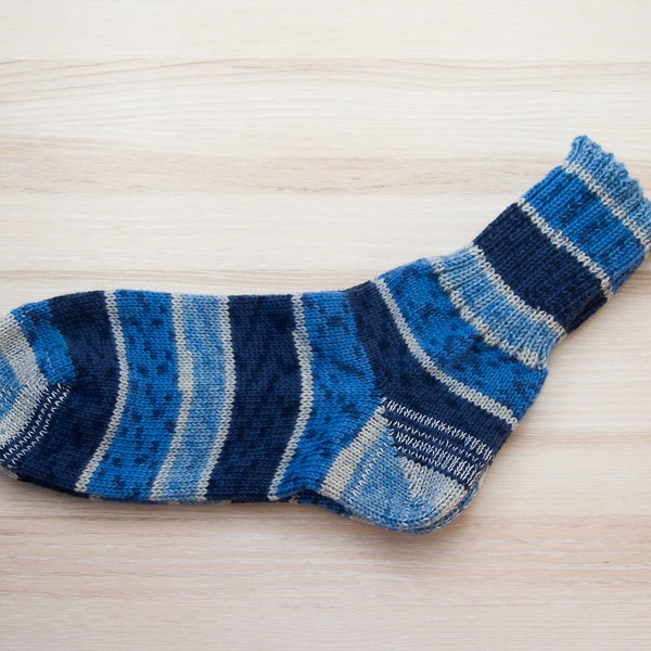 Women's winter hand knitted knit wool socks handmade wool socks warm socks for boots gift for her blue dark blue milk white socks
