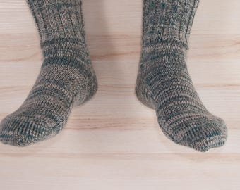 Gray Green Women's hand knitted mohair melange winter socks for women her warm boot fashion socks