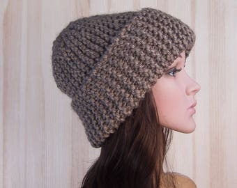 Brown Slouchy Beanie knitted Hat Slouch Hat Brown Beanie Slouchy winter hat slouchy hats women's knit hat