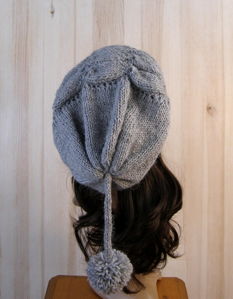 Gray Women's Winter Slouchy Beanie Hat Gray Women's Winter Hand Knit Hat wool knit hat pom pom hats for women's image 6