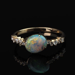 Opal Ring Gold Engagement Unique Jewelry Australian Gemstone Gold Classic Diamond Ring Opal Gift Her October stone Unisex