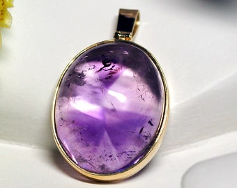 Amethyst Pendant Mens Gold Natural Purple Quartz Gemstone Yellow Gold Necklace Fine Amulet Birthstone Man Gem Jewelery