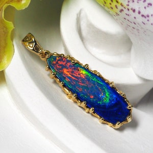 Opal Gold Anhänger Pfau Natürliche Doublette der australischen Opal Edelstein Halskette Fine Schmuck Jugendstil Unisex