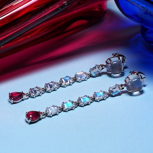 Moonstone Ruby Earrings Natural Fine Quality White Gold Fine Unisex Jewelry earrings Red gemstone birthstone Gift For Her Unisex gift female