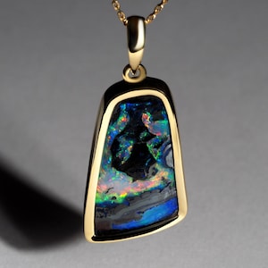 Colorful Boulder Opal Gold Necklace gift anniversary opal wedding gift ideas wife mother mens opal male friend gift scorpio homme
