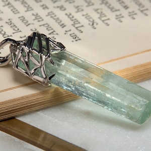 Aquamarine Crystal White Gold Pendant Raw Uncut Blue Beryl Natural Gem Magic Healing Power Pisces Sign Gift Water Nymph Style Unisex