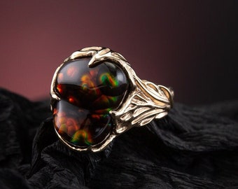 Unisex Ring Fire Agate Gold Rainbow Mexican Gemstone Harry Styles ring Potter Agate Gift Him Unisex Jewelry Statement ring Unique engagement