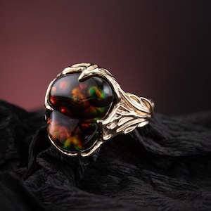 Unisex Ring Fire Agate Gold Rainbow Mexican Gemstone Harry Styles ring Potter Agate Gift Him Unisex Jewelry Statement ring Unique engagement