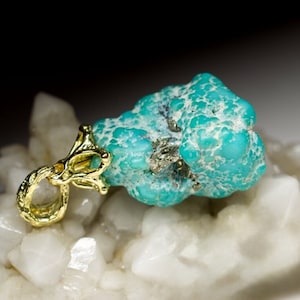 Turquoise Yellow Gold Pendant Raw Uncut Seafoam Blue Green Stone December Birthstone Sagittarius Sign Gift  Style Unisex Necklace