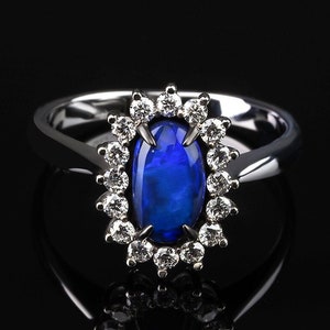 Black Opal Engagement Ring Diamond Gold Jewelry Natural Australian Opal Unique Wedding anniversary gift for her october gemstone certificate
