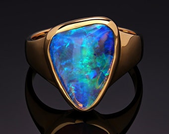Opal Ring Gold Yellow Engagement ring Blue Crystal Fine Unisex Jewelry October Birthstone Mens Jewelry Classic Harry Styles style jewelry