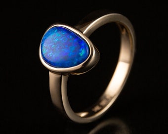Boulder Opal Ring Gold Colorful Jewelry Australian Blue Gemstone Gold Engagement Unisex Ring Opal October Birthstone Minimalism