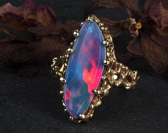 Opal Ring Gold Natural Australian Gemstone Gold Ring Fine Jewelry Engagement ring Jewelry Unique large Statement Unisex Valentines
