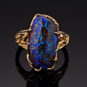 Milky way Boulder Opal Ring Gold Engagement ring Colorful Gemstone Unisex Jewelry Australian stone Opal Vrubel Art Nouveau jewelry Opal ring