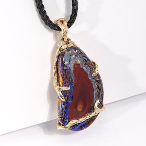 Boulder Opal Necklace Gemstone Gold Or Jewelry Natural Rainbow Pendant Australian Anniversary Unisex Gift October Birthstone Valentine