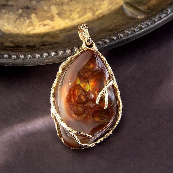 Fire Agate Pendant - Etsy