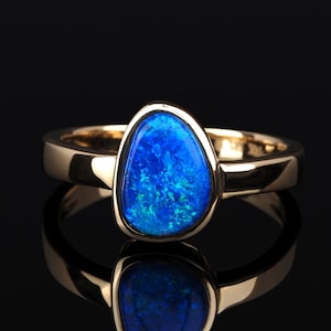 Boulder Opal Ring Gold Colorful Jewelry Australian Blue Gemstone Gold Engagement Unisex Ring Opal October Birthstone Minimalism gift