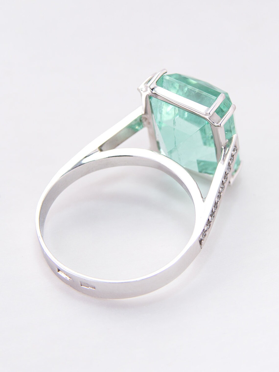 Green Beryl Ring Gold Diamonds Big Large Natural Green Russian Etsy