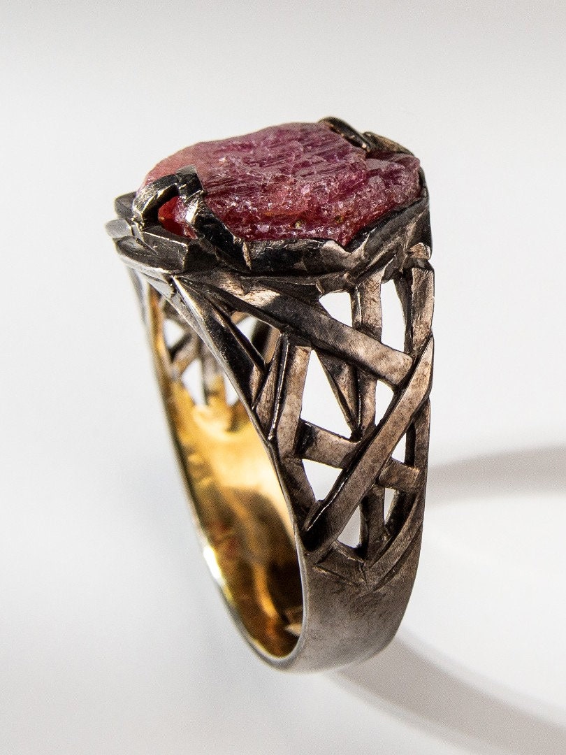 Made to Order: Ruby Crystal Ring Patinated Gold Plated Silver - Etsy