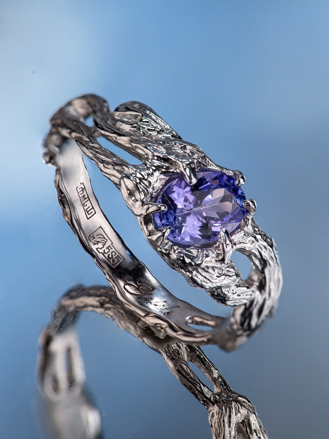 Bague De Fiançailles Tanzanite Bleue Simulée 3ct – Argent Sterling Plaqué Or Blanc 14K, Taille Ajustable