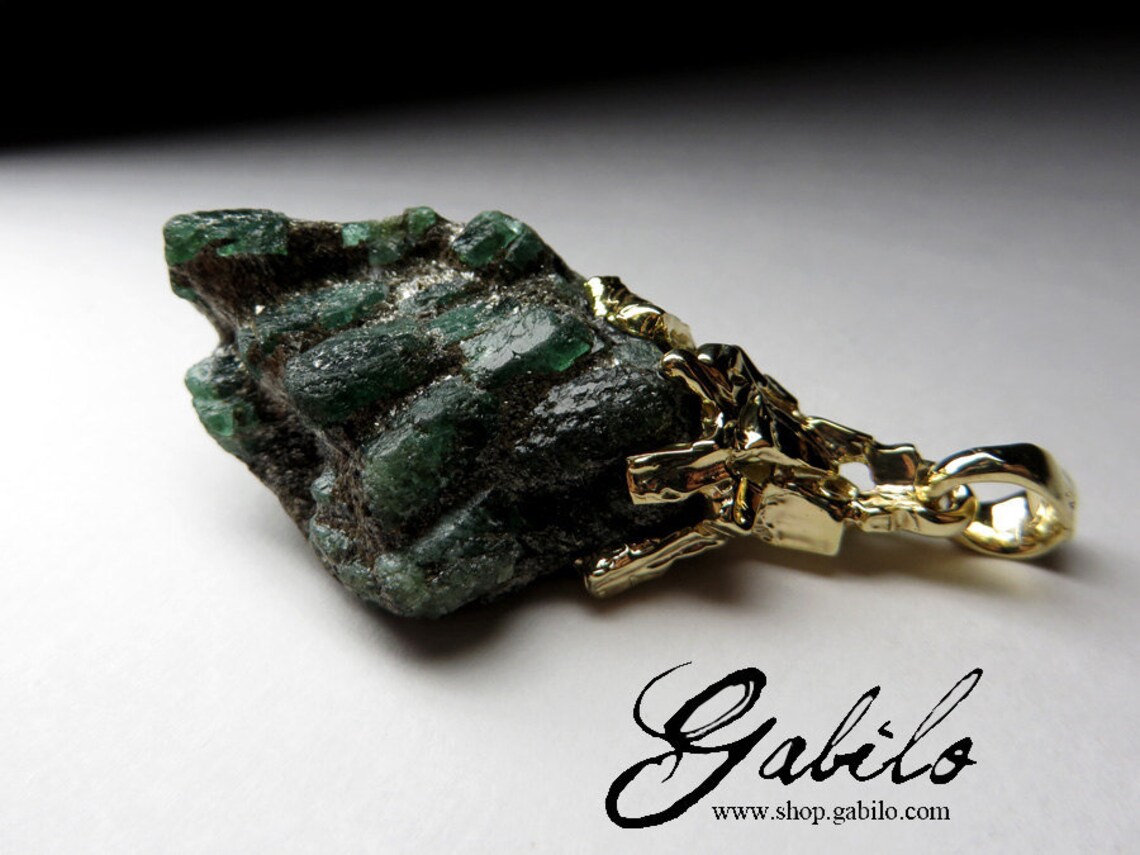 Mens Emerald Pendant Crystals Gold Raw Necklace Double Sided Etsy