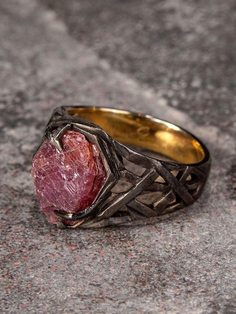 Made to Order: Ruby Crystal Ring Patinated Gold Plated Silver - Etsy
