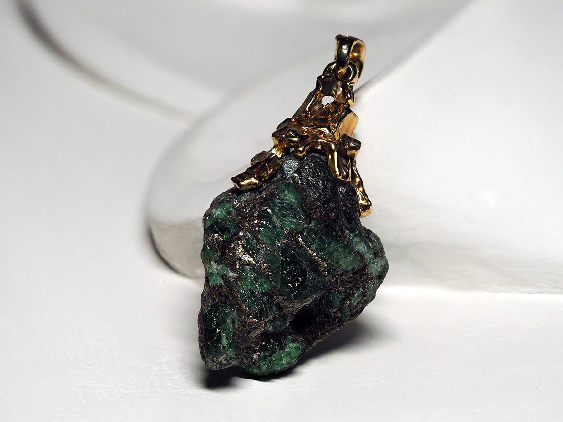 Mens Emerald Pendant Crystals Gold Raw Necklace Double Sided Etsy