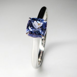 Tanzanite Engagement Ring Gold White Gem Testing Report Gemstone 14k Gold Fine High Jewelry Cushion Shape Cut December Birthstone Gems