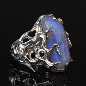Neon Opal Ring Silver Australian Opal Unisex Engagement ring Gemstone October Birthstone Wedding Gift Her Crystal Opal wedding anniversary