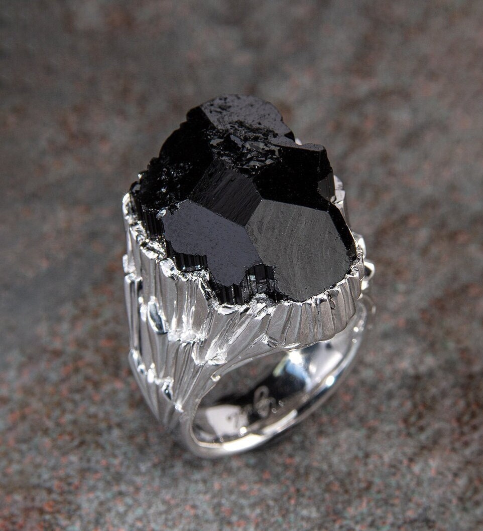 Black tourmaline ring mens deals