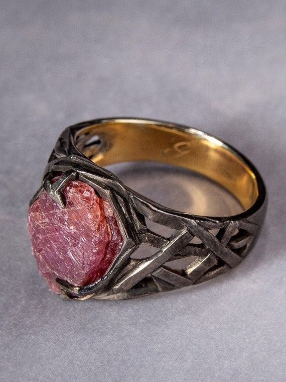 Made to Order: Ruby Crystal Ring Patinated Gold Plated Silver - Etsy