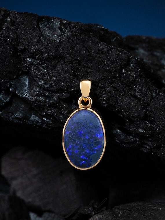 Pendentif opale noire gemme en or pierre bleue unisexe bijoux homme opale bijoux Rare veritable opale australienne collier bijoux cadeau pour homme magie Etsy France