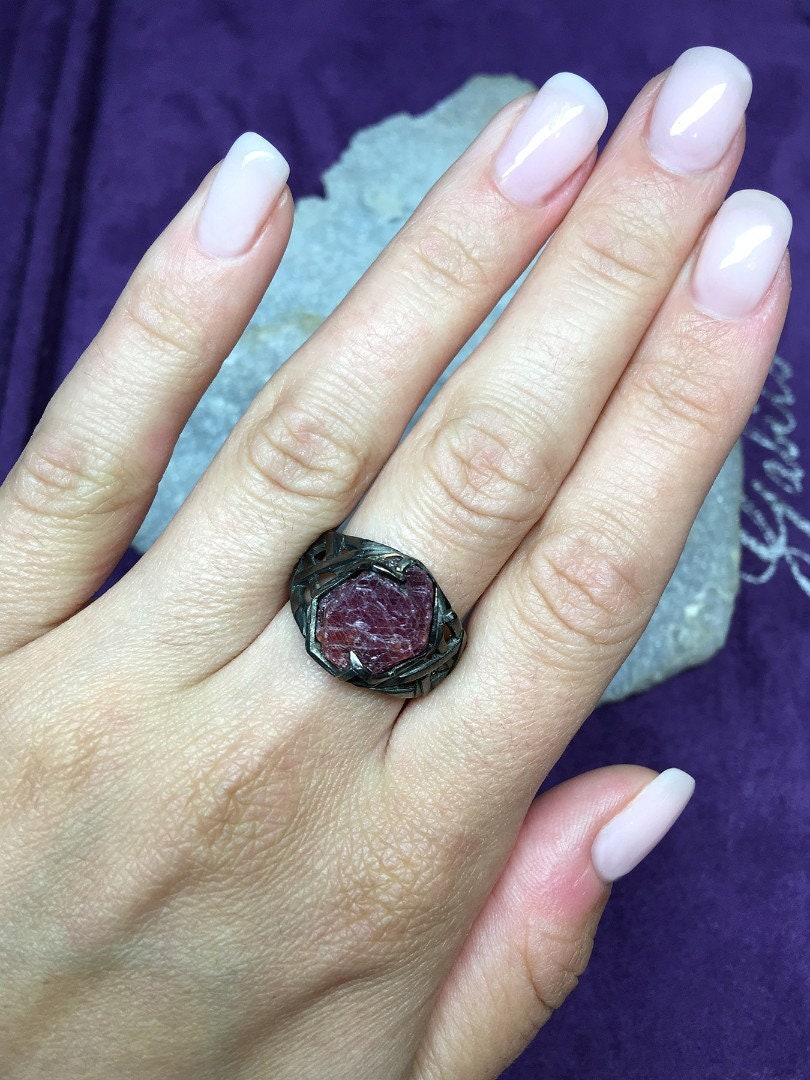 Made to Order: Ruby Crystal Ring Patinated Gold Plated Silver - Etsy