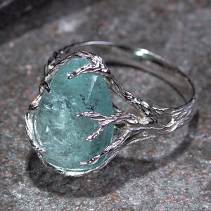 Made to order: Aquamarine Ring White Gold Natural Ice Blue Iceberg Beryl Gemstone Jewelry Engagement Ring Fine Jewelry Mens Unisex