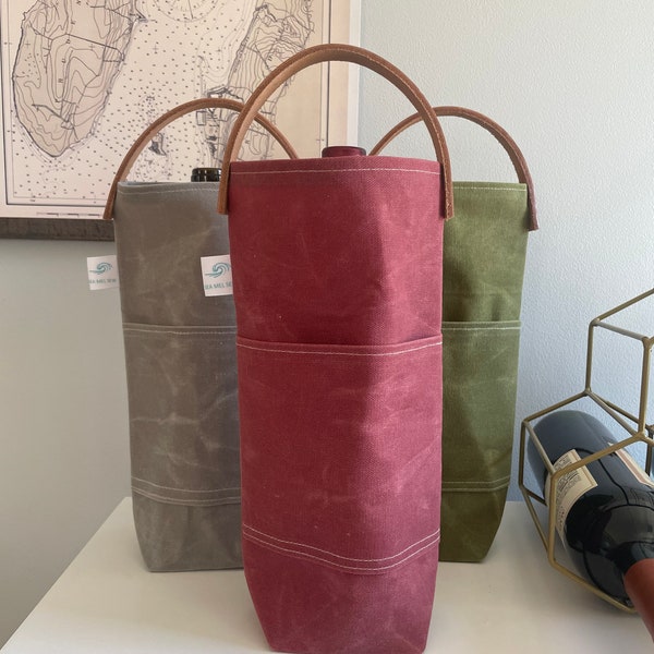 WINE TOTE | waxed canvas tote, tote bag, wine bag, wine carrier, gift bag, reusable tote